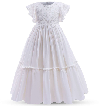 Preview: 2 Farben: Zauberhaftes leichtes Kleid mit Spitzen und zarten, kurzen Ärmeln - in Elfenbein und Puder-Rosa, wenige Reststücke!