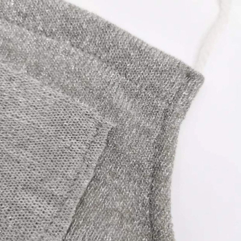 Preview: Herziges Zwergli-Set silbergrau mit Latzhösli und süsser Zipfelmütze mit Kunstpelz-Bommel