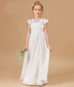 4 Farben: Zauberhaftes, langes Kleid mit zarten Blüten-Applikationen und mehrlagigem, weichen Chiffonrock - ein Traum!