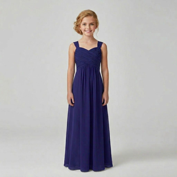 7 Farben, auch in WEISS: Elegantes langes Festkleid - Ballkleid für Mädchen mit geradem, mehrlagigem Chiffonrock und schön gerafftem Oberteil