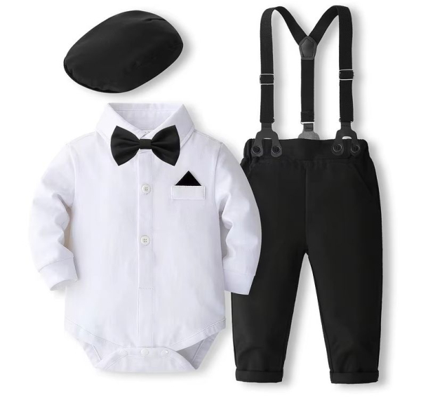 Elegant: Klassischer, stilsicherer Look mit Hosenträger und Beret in schwarz