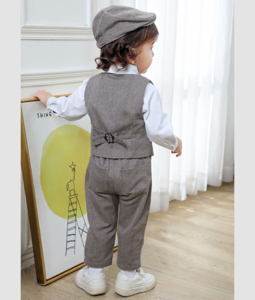 Pinkvanille Collection: Elegantes Anzug-Set für Baby Boys, klassisches Fischgrätemuster, 5-teilig - optional mit Weste