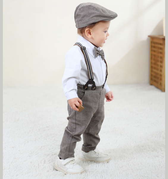 Pinkvanille Collection: Elegantes Anzug-Set für Baby Boys, klassisches Fischgrätemuster, 5-teilig - optional mit Weste