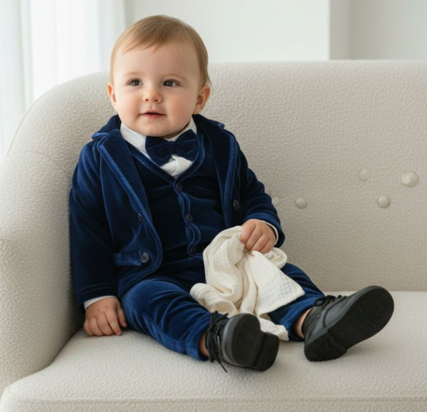 2 Farben: Anzug Set 5-teilig für kleine Boys, Samt Look, dunkelgrün und navyblau