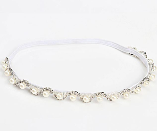 Elegantes, feines Haarband, schmal, mit Perlen und Glitzer, weiss