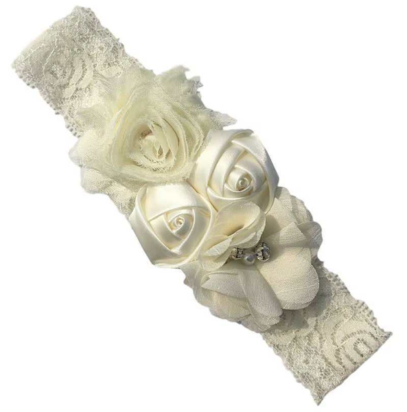 2 Farben: Schönes Haarband im Vintage-Stil, romantisch mit Spitzen und Stoffblüten