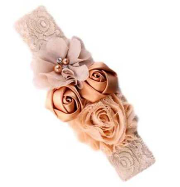 2 Farben: Schönes Haarband im Vintage-Stil, romantisch mit Spitzen und Stoffblüten