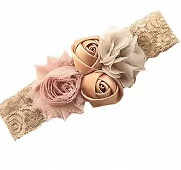 2 Farben: Schönes Haarband im Vintage-Stil, romantisch mit Spitzen und Stoffblüten