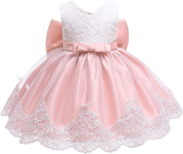 6 Farben: Taufkleid, Ballkleid reich bestickt mit schicker Schleife und passendem Haarband