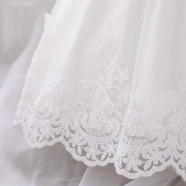 6 Farben: Taufkleid, Ballkleid reich bestickt mit schicker Schleife und passendem Haarband