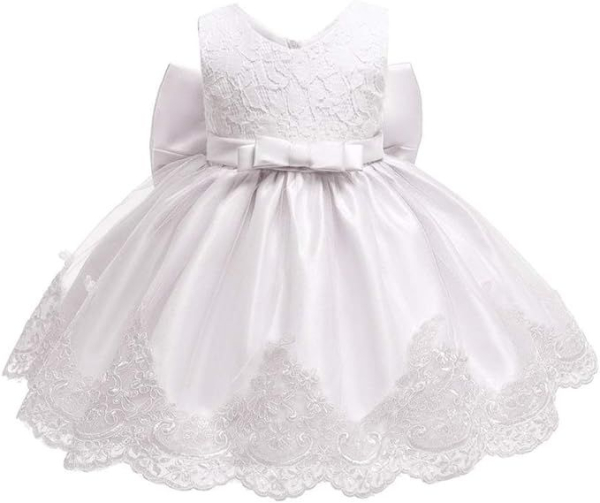 6 Farben: Taufkleid, Ballkleid reich bestickt mit schicker Schleife und passendem Haarband