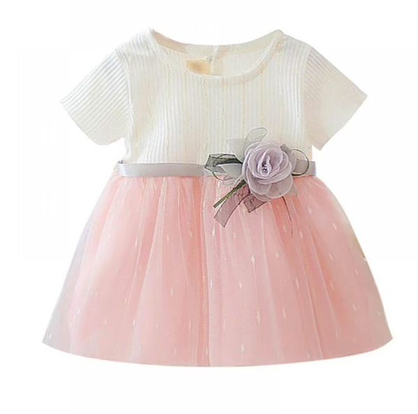 Elegantes Kleidchen bicolor rosa-weiss mit feiner Deko