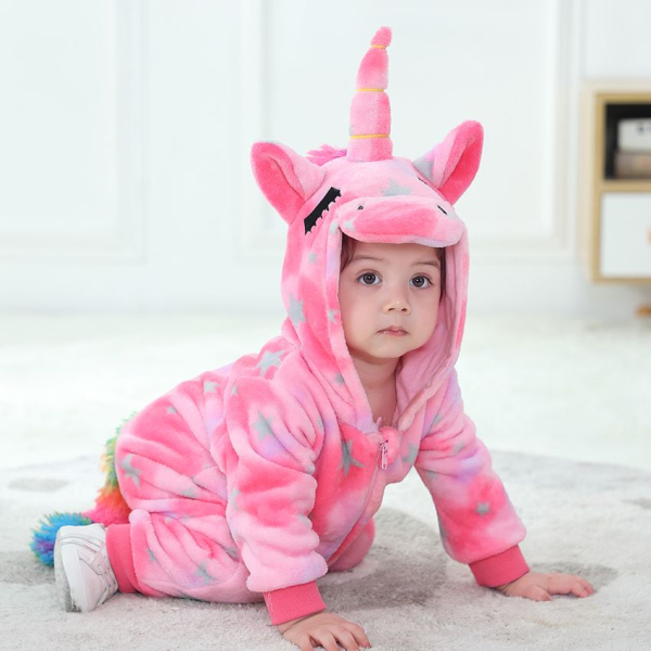 Süsses Einhorn - herziger Plüschoverall rosa für Babygirls