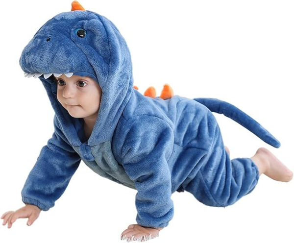 Herziger Dino-Overall aus Plüsch - perfekt für Halloween und Fasnacht!