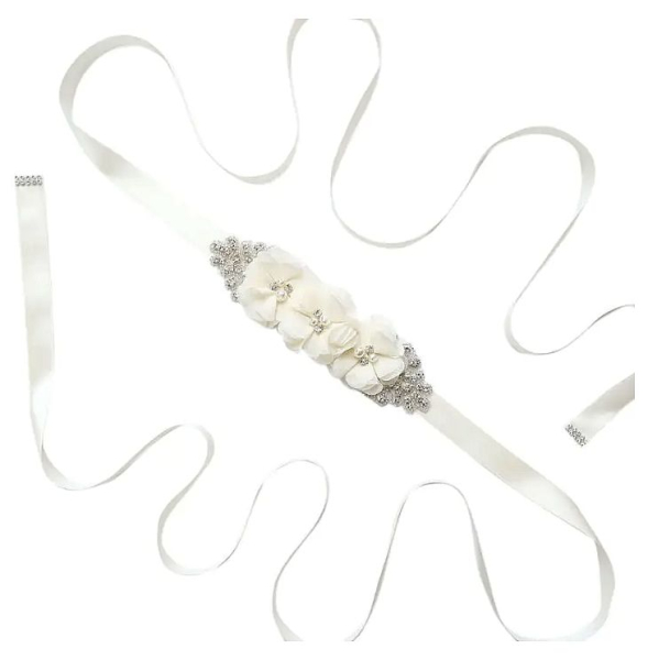 3 Farben: Zauberhaftes Satin Taillenband oder auch Haarband mit Blüten und Strasssteinchen