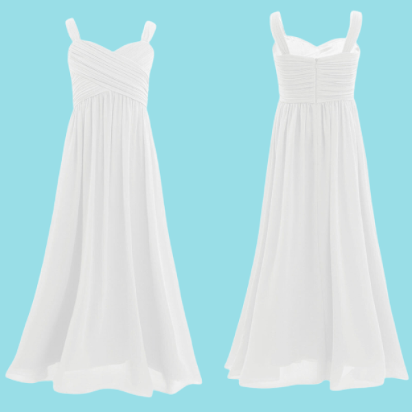 7 Farben, auch in WEISS: Elegantes langes Festkleid - Ballkleid für Mädchen mit geradem, mehrlagigem Chiffonrock und schön gerafftem Oberteil