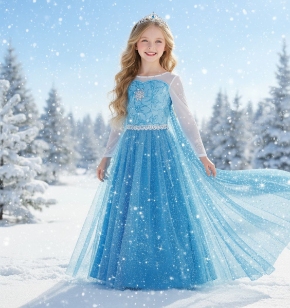 Von Elsa inspiriert: Prächtiges Eisköniginnenkleid - Glitzertraum mit Schleppe