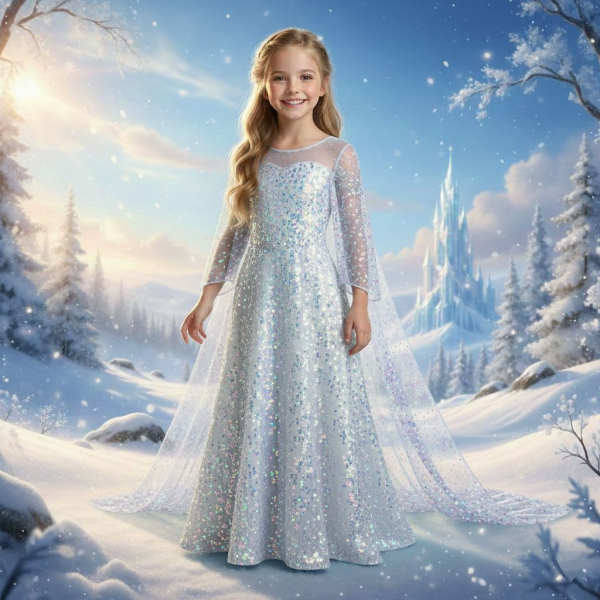 Einfach traumhaft: Eisköniginnen Verwandlungs-Kleid weiss-silber