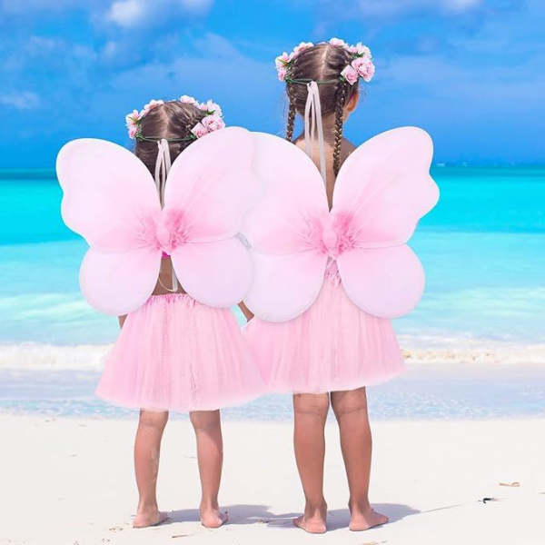 Geschenkset für kleine Feen: Blütenkränzchen, Flügel, Zauberstab, Haarband, Haarreif und Tutu in rosa