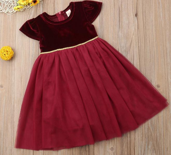 Das grosse Fest kann kommen... Mädchenkleid weinrot Samt und Tüll, Grösse 74-80