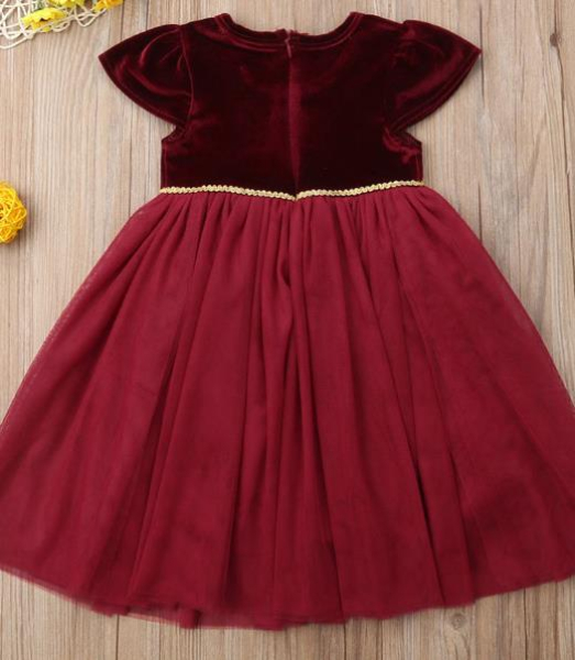 Das grosse Fest kann kommen... Mädchenkleid weinrot Samt und Tüll, Grösse 74-80