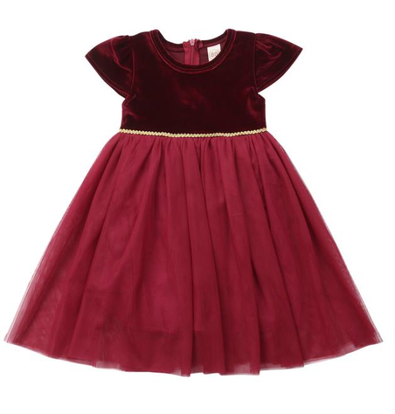 Das grosse Fest kann kommen... Mädchenkleid weinrot Samt und Tüll, Grösse 74-80