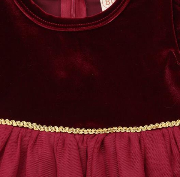 Das grosse Fest kann kommen... Mädchenkleid weinrot Samt und Tüll, Grösse 74-80