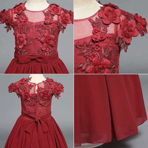 4 Farben: Zauberhaftes, langes Kleid mit zarten Blüten-Applikationen und mehrlagigem, weichen Chiffonrock - ein Traum!