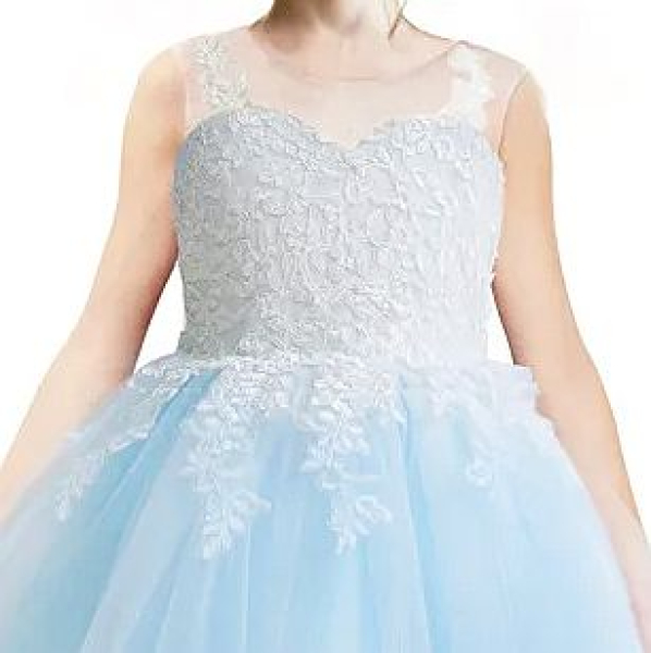 3 Farben: Bauschiges langes Festkleid für Mädchen, bicolor mit Spitzenoberteil