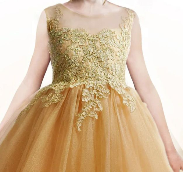 3 Farben: Bauschiges langes Festkleid für Mädchen, bicolor mit Spitzenoberteil