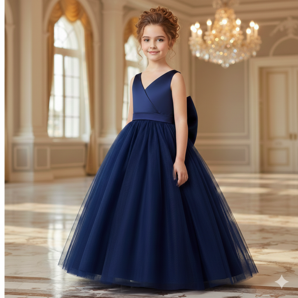 3 Farben - elegant für Klein und Gross: Wunderschönes langes Satin-Festkleid