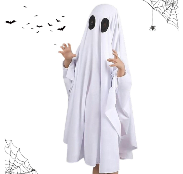 Gespensterkostüm Halloween für Kinder und Erwachsene - weiss