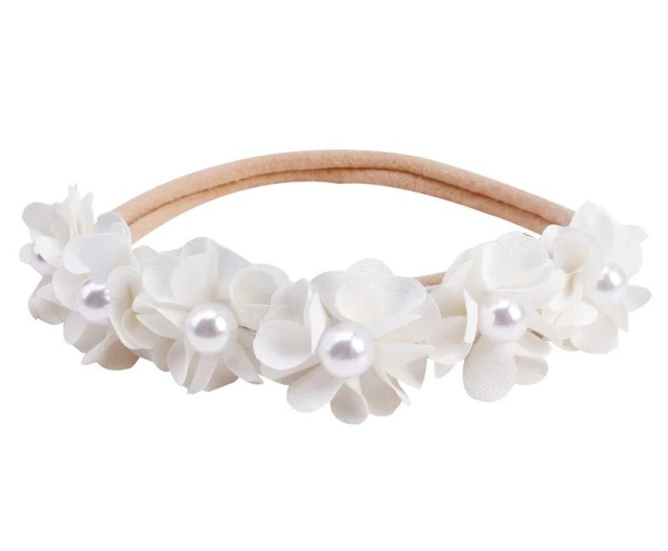 3 Farben: Zauberhafte Blütenhaarbänder mit kleiner Deko-Perle, super-elastisch und weich