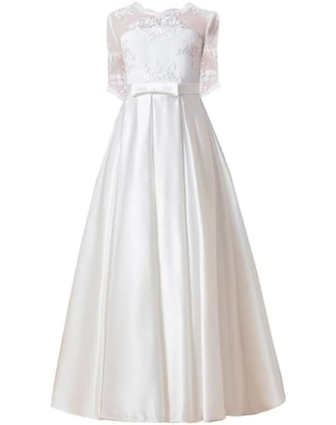 Premium Festkleid, elegant mit zarten Spitzen für Kommunion, Hochzeit etc. Satin-/Seidenlook