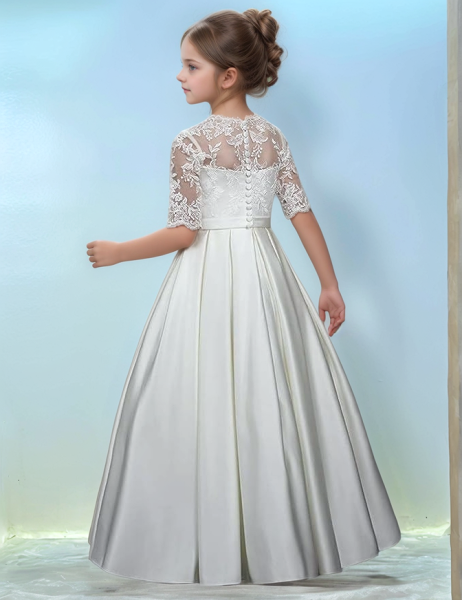 Wunderschönes langes Premium-Festkleid für Kommunion und Hochzeit, edel im Seiden-Look