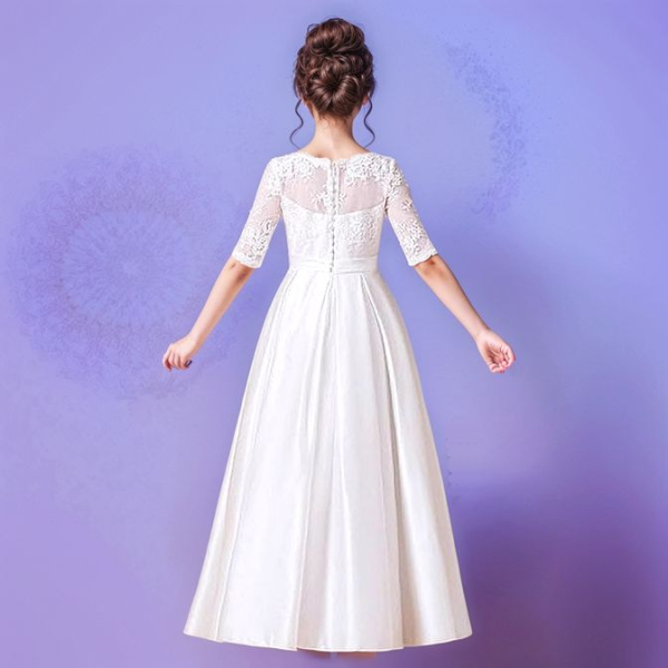 Premium Festkleid, elegant mit zarten Spitzen für Kommunion, Hochzeit etc. Satin-/Seidenlook