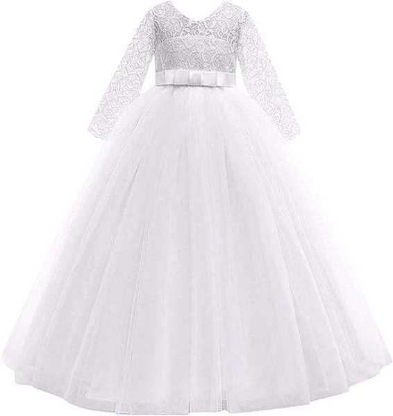 Hit: Weisses langes Kleid mit Spitzen und viel Tüll - perfekt für Kommunion oder Hochzeit, solange Vorrat