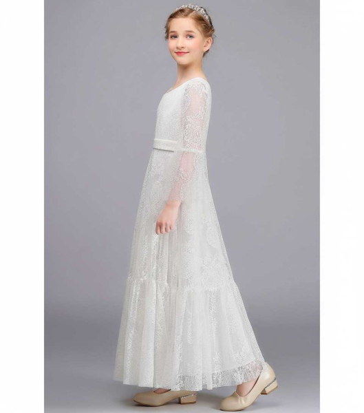 Festkleid für Mädchen softweiss mit weiten Ärmeln - toller Vintage-Look mit Chiffon und Spitzen