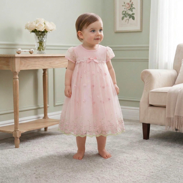 Pinkvanille-Collection: Traumhaftes, langes, besticktes Kleidchen für kleine Mädchen, hellrosa