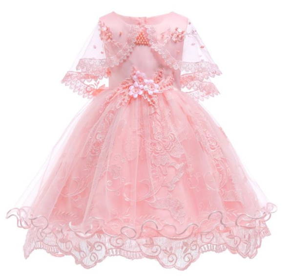 Taufkleid oder Mädchenkleid mit kleinem Schleier, weiss oder rosa
