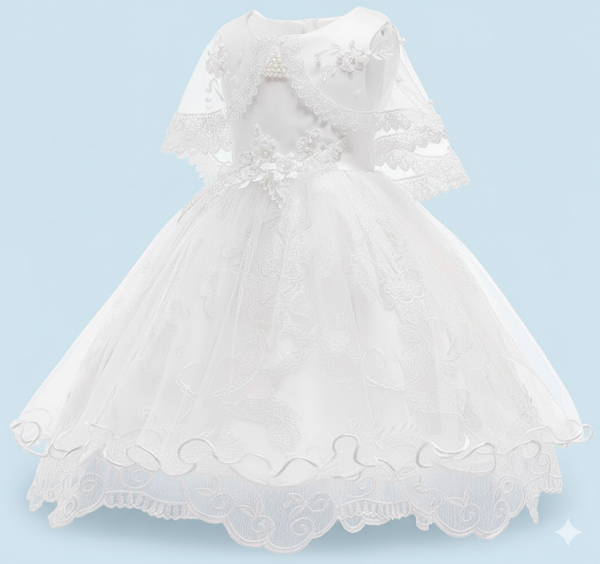 Taufkleid oder Mädchenkleid mit kleinem Schleier, weiss oder rosa