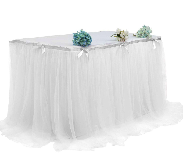 Exklusiver Tischrock, Tisch Tutu, weich fallend, doppellagig mit Satinband!