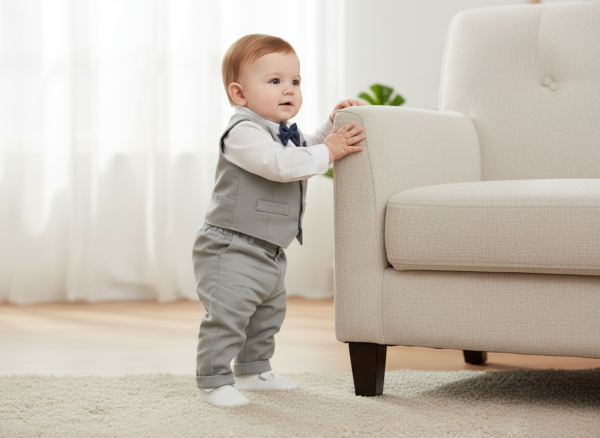 Pinkvanille-Collection: Stylishes Hellgrau-Weisses Anzug-Set, Eigenproduktion