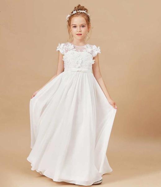 4 Farben: Zauberhaftes, langes Kleid mit zarten Blüten-Applikationen und mehrlagigem, weichen Chiffonrock - ein Traum!