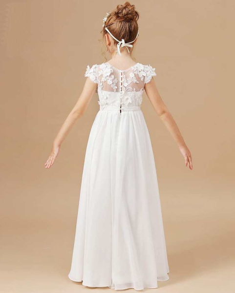 4 Farben: Zauberhaftes, langes Kleid mit zarten Blüten-Applikationen und mehrlagigem, weichen Chiffonrock - ein Traum!