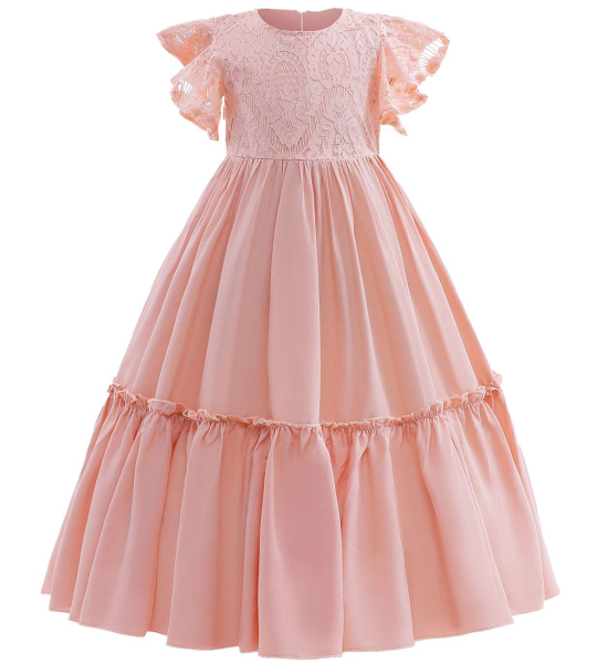 2 Farben: Zauberhaftes leichtes Kleid mit Spitzen und zarten, kurzen Ärmeln - in Elfenbein und Puder-Rosa, wenige Reststücke!