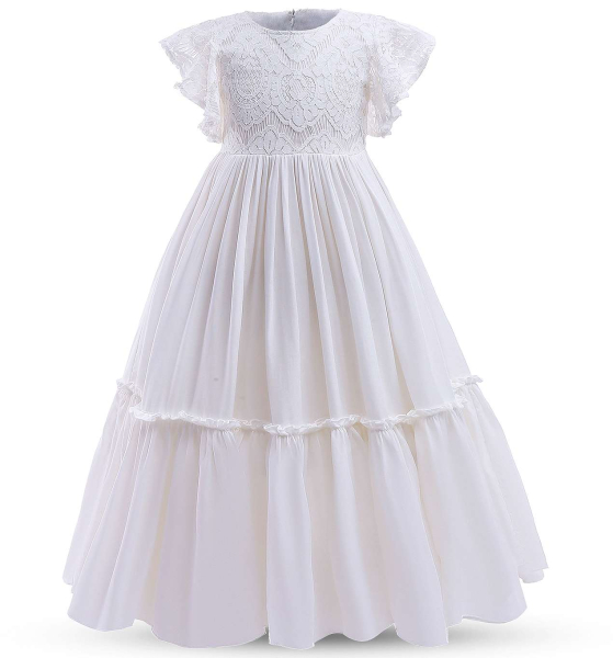 2 Farben: Zauberhaftes leichtes Kleid mit Spitzen und zarten, kurzen Ärmeln - in Elfenbein und Puder-Rosa, wenige Reststücke!