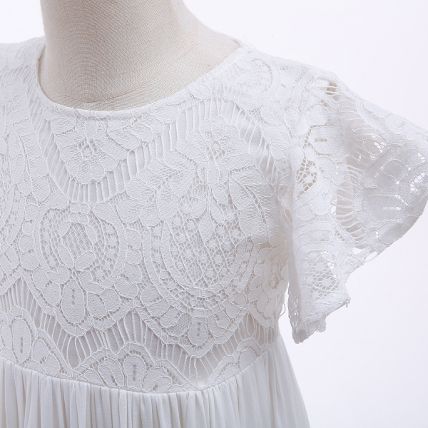 2 Farben: Zauberhaftes leichtes Kleid mit Spitzen und zarten, kurzen Ärmeln - in Elfenbein und Puder-Rosa, wenige Reststücke!